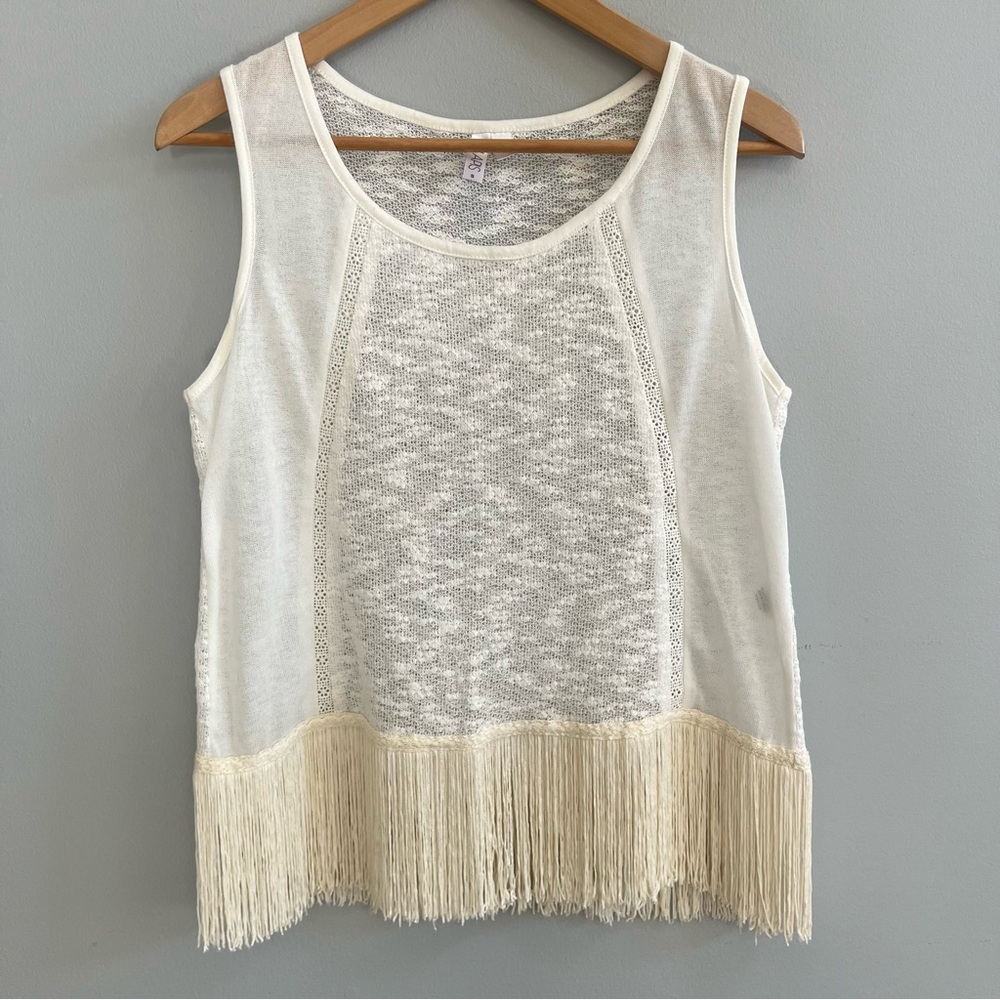 Sheer Knit Fringe Tank Top Size Small Western Festival Layering Boho